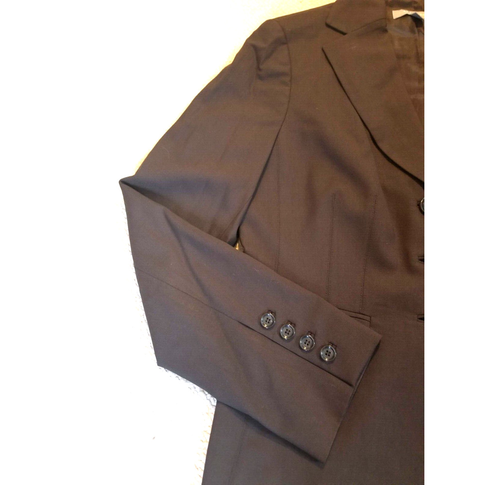 Women's Jacket-ANN TAYLOR-brown virgin wool stretch blazer Office preppy-2 - Picture 2 of 4